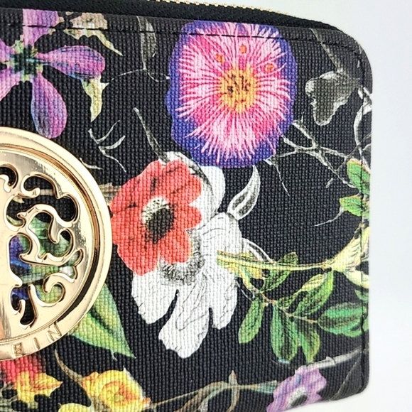 Dasein Continental Zip Around Black Multi Colour Floral Wallet Clutch  Wristlet - Picture 4 of 13